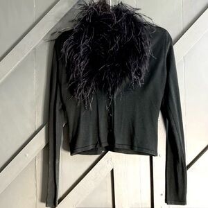 Ladies Tahari 100% Silk Feather neck Cardigan
